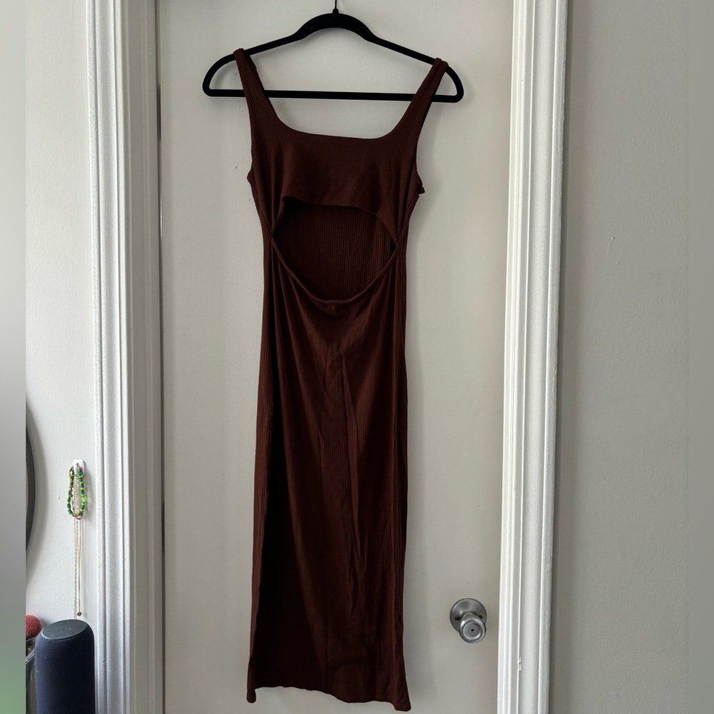 forever 21 chocolate brown cut out front dress